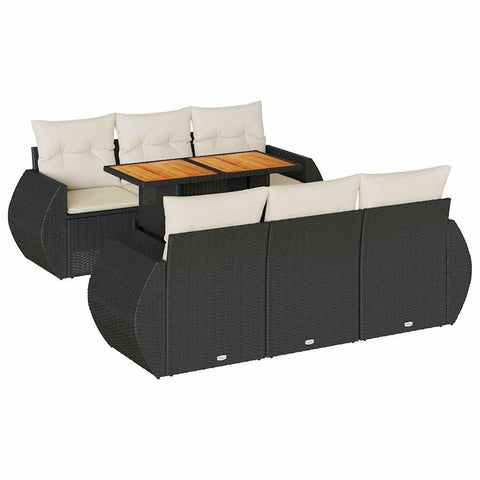 vidaXL 7 Piece Patio Sofa Set with Cushions Black Poly Rattan, Garden Sofa Set, Garden Lounge Set, Poly Rattan Sofa Set, Outdoor Sofa Set