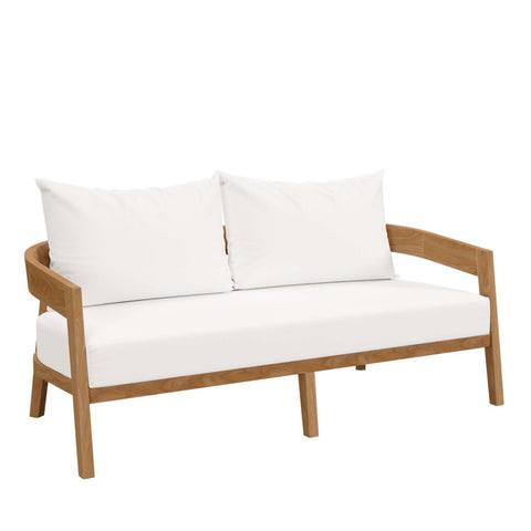 Modway Brisbane Modern Teak Wood/Fabric Patio Loveseat in White/Natural