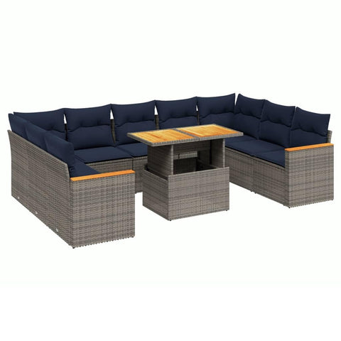 vidaXL Patio Sofa Set with Cushions 10 Piece, Outdoor Sectional Sofa Couch, Patio Conversation Set for Garden Backyard, Gray Poly Rattan