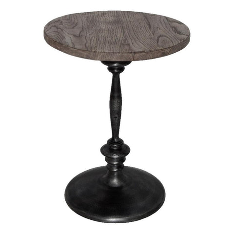 Moti Bayside Jensen 16" Round Solid Wood Oak Side Table with Cast Iron Pedestal Base