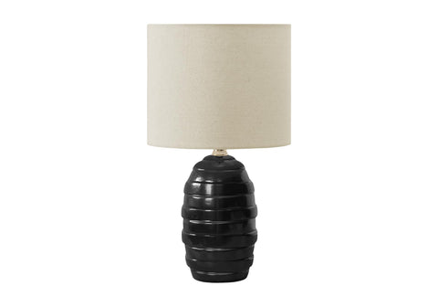 Monarch Specialties I 9790 Lighting, 17" H, Table Lamp, Black Ceramic, Beige Shade, Contemporary, Modern