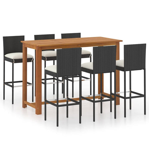 vidaXL Patio Bar Set 7 Pieces with Cushions Garden Outdoor Balcony Backyard Terrace Dining Bistro Pub Table Chairs Home Furniture Black