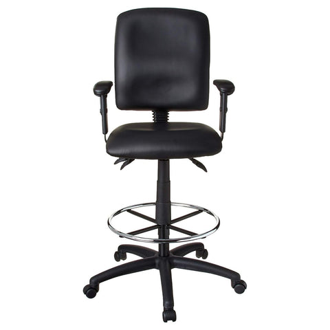 Oakestry Executive High Back LeatherPlus Drafting Stool Ergonomic Multi Function Swivel Seat Adjustable Armrest Footring Pneumatic Lift Tall Standing Desk Chair Architect Studio Counter Bar Height