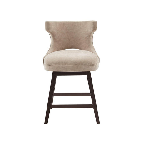 Madison Park Emmett Swivel Counter Stool - Chic Modern, Scoop Back, Counter Height Barstool, Kitchen Island Chair, Solid Wood Legs, Silver Nailhead Accent, Assembly Required, 37" High Beige