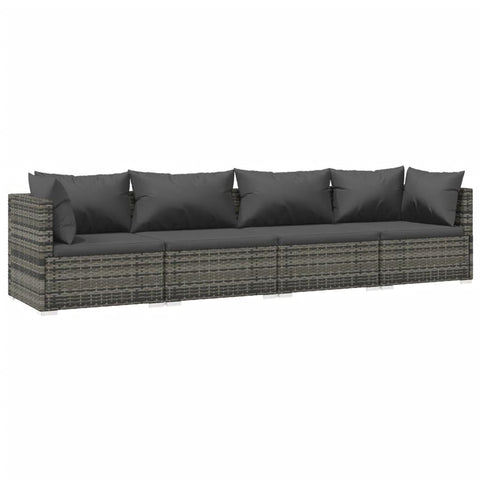 vidaXL 4 Piece Garden Lounge Set with Cushions Grey and Anthracite Modular Rattan Outdoor Furniture Durable Weather Resistant Seating Patio Sofa Balcony