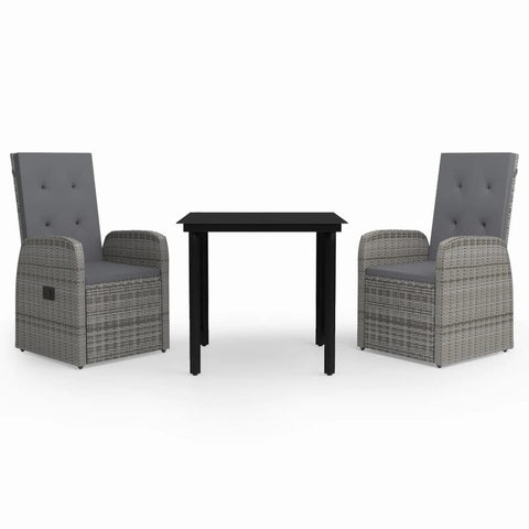 vidaXL Patio Dining Set 3 Piece, Outdoor Dining Set for 2, Table and Chair with Cushions, Dining Chair for Garden Backyard Balcony, Gray