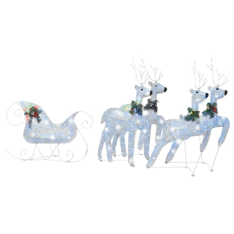 vidaXL Outdoor Silver Reindeer & Sleigh Christmas Decoration with 100 LED Lights, Durable mesh and Metal Composition, Pre-Lit with 8 Lighting Effects.