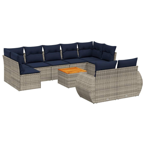 vidaXL 10 Piece Garden Sofa Set with Cushions Grey Poly Rattan