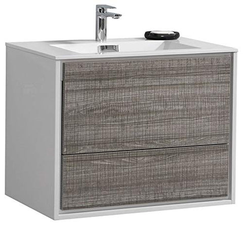 Kube Bath DeLusso 30" Ash Gray Wall Mount Modern Bathroom Vanity