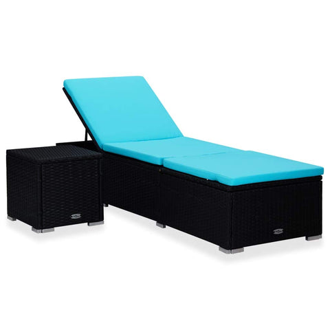 vidaXL Sun Lounger with Cushion and Tea Table Outdoor Garden Patio Balcony Sunbed Lounge Seating Recliner Coffee Table Poly Rattan Blue