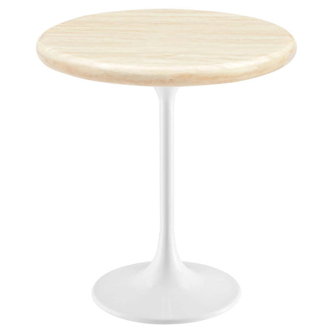 Modway EEI-6745-WHI-TRA Lippa 20" Round Artificial Travertine Side Table, White Travertine