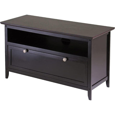 Oakestry Zuri Wood Tv Stand Dark Espresso 36 Inch Wide Entertainment Console Solid Wood and Composite Construction Rich Espresso Finish Accommodates Flat Panel Televisions Up to 42 Inches