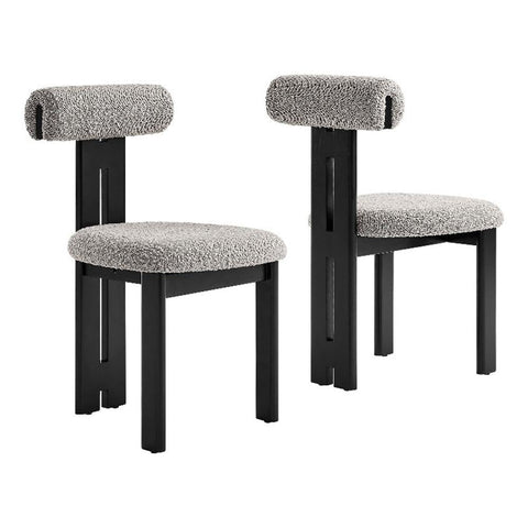 Modway Torian Upholstered Boucle Dining Chairs Set of 2 in Wenge Taupe - 3-Legged Farmhouse Kitchen Chairs - Mid-Century Modern Armless Accent Chairs - Comfortable Side Chairs with Wood Legs
