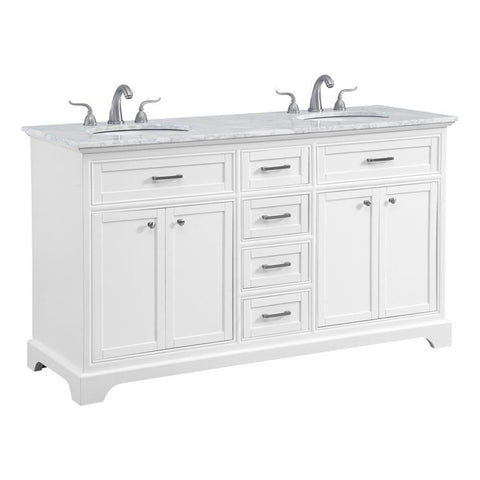 Elegant Decor Americana 60" Wood Double Bathroom Vanity in White