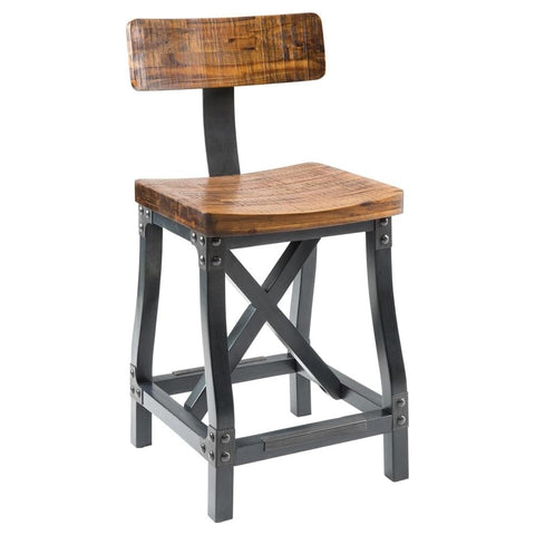 Oakestry L-Shaped Lancaster Counter Stools with Backrest Wood Frame Metal Kickplate Footrest Counter Height Accent Chairs for Kitchen or Living Room Amber Finish