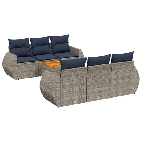 vidaXL 7 Piece Garden Sofa Set with Cushions Grey Poly Rattan