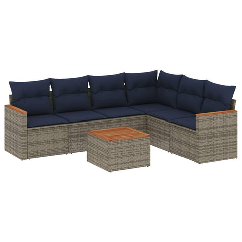 vidaXL Patio Sofa Set with Cushions 7 Piece, Outdoor Conversation Set, Patio Sectional Sofa for Balcony Garden, Modern Style, Gray Poly Rattan