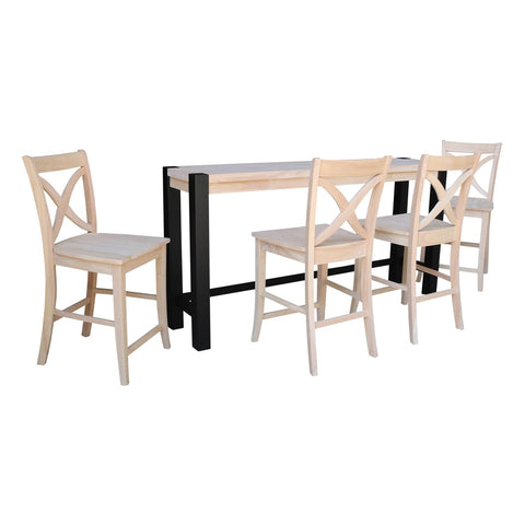 International Concepts Solid Wood Tall Accent Table with Black Iron Legs and Four Stools