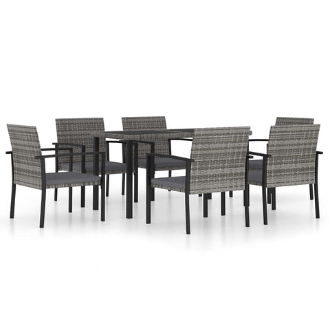 vidaXL Patio Dining Set 7 Piece, Outdoor Dining Set for Garden Yard, Table and Chair for Balcony, Dining Table, Farmhouse Style, Poly Rattan Gray