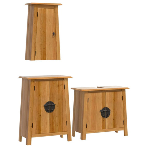 vidaXL Bathroom Furniture Set 3 Piece, Restroom Storage Cabinet, Washroom Cupboard Vanity Unit, Bath Cabinet, Retro Style, Solid Wood Pine