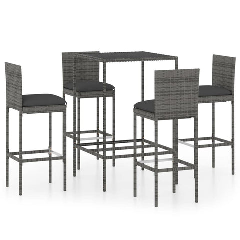 vidaXL Patio Bar Set 5 Piece, Bar Stool for Outdoor Garden Backyard, Bistro Set with Cushions, Bar Table, Farmhouse Modern Style, Poly Rattan Gray