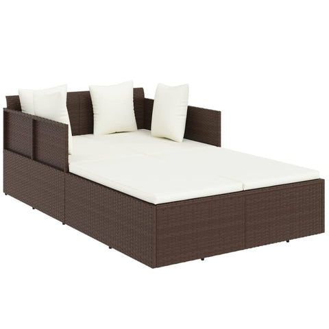 vidaXL Poly Rattan Sunbed with Cushions | Outdoor Lounge Bed | Weather- Sunbed | Comfortable Garden/Patio Furniture | Brown
