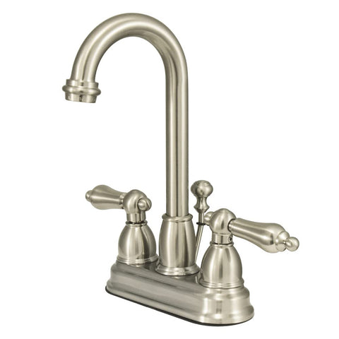Kingston Brass KB3618AL Restoration Deck Mount Lavatory Faucet with Al Handle and Retail Pop-Up, Brushed Nickel