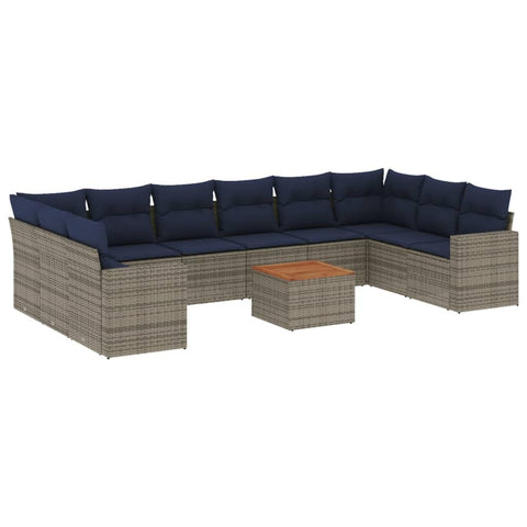 vidaXL Patio Sofa Set with Cushions 11 Piece, Outdoor Conversation Set, Sectional Sofa for Garden Balcony, Patio Furniture, Gray Poly Rattan