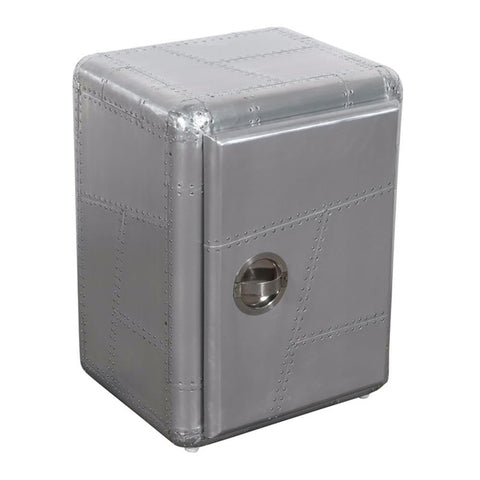 Moti Pilot 1-Door Side Table/Cabinet with Silver Aluminum Cladding