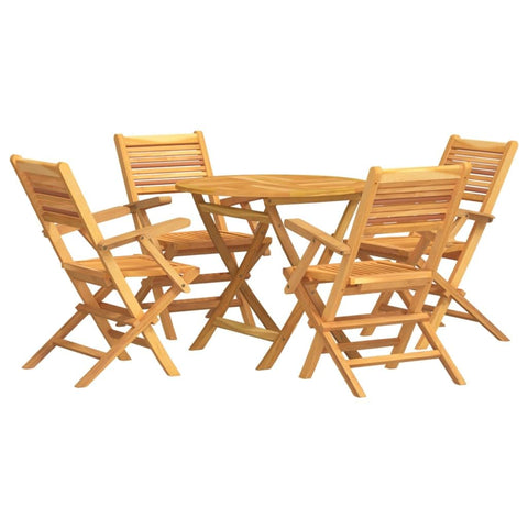 vidaXL Scandinavian Style Solid Teak Wood 5-Piece Foldable Patio Dining Set â€“ Round Table with Parasol Hole and 4 Chairs