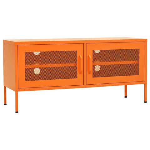 vidaXL Steel Industrial TV Stand - Vibrant Orange, Spacious Storage with Shelf and Mesh Doors, Easy to Clean, Adjustable Levelers, 41.3"x13.8"x19.7"