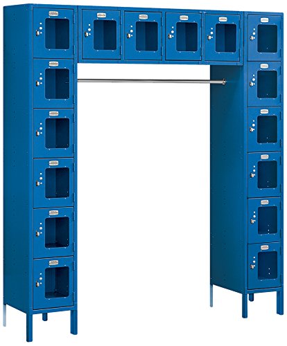 12 Inch Wide Six Tier Box Style Bridge See-Through Metal Locker - 16 Box - 18 Inches Deep - Blue - Assembled