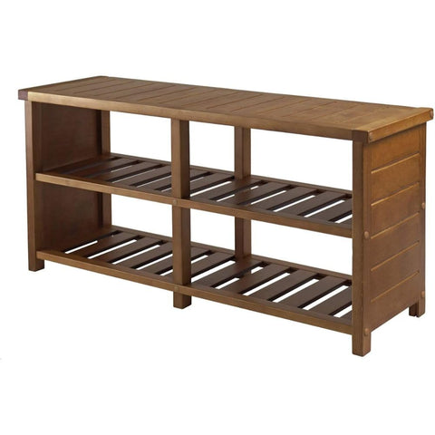 Oakestry Keystone Storage Bench Teak Wooden Entryway Organizer with Seat Two Tier Shoe Rack Solid Wood Construction Compact Hallway Furniture Multipurpose Storage Solution for Home Office Bedroom