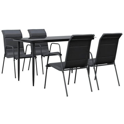 vidaXL 5-Piece Patio Dining Set - Black Textilene Padded Chairs & Tempered Glass Tabletop, Ergonomic Outdoor Garden Furniture