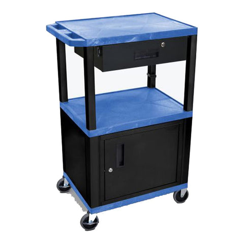 LUXOR WT42BUC2-B/WTD 42"H AV Cart - 3 Shelves Cab Drawer - Blk Leg