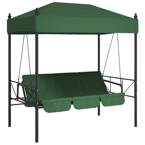 vidaXL Patio Swing Bench/Outdoor Furniture - Green, Steel Frame with UV-Protective Canopy - Converts to Bed