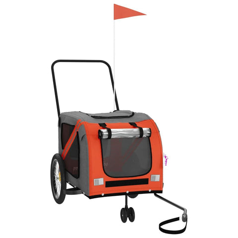 vidaXL Pet Bike Trailer in Orange/Gray - Iron Frame, Oxford Fabric, PVC, Airy Windows, Reflective for Visibility, Multi-Use
