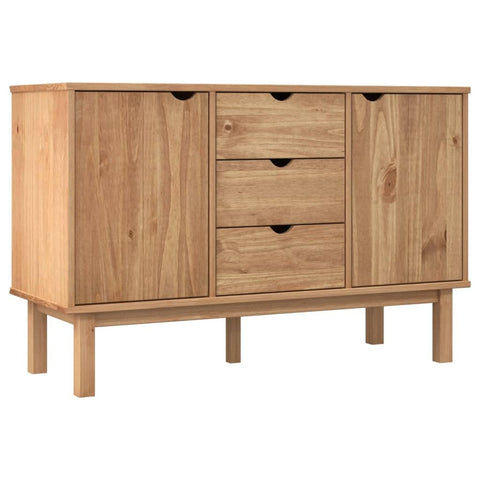 vidaXL Solid Pine Wood OTTA Sideboard, Scandinavian Design, Brown, Storage Unit with 3 Drawers and 2 Compartments, 44.7"x16.9"x28.7", Product Weight 66.14 Pounds