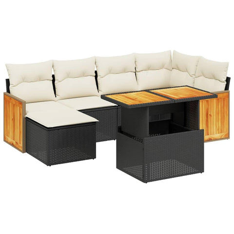 vidaXL Patio Sofa Set with Cushions 7 Piece, Outdoor Conversation Set, Sectional Sofa for Balcony Garden, Modern Style, Black Poly Rattan