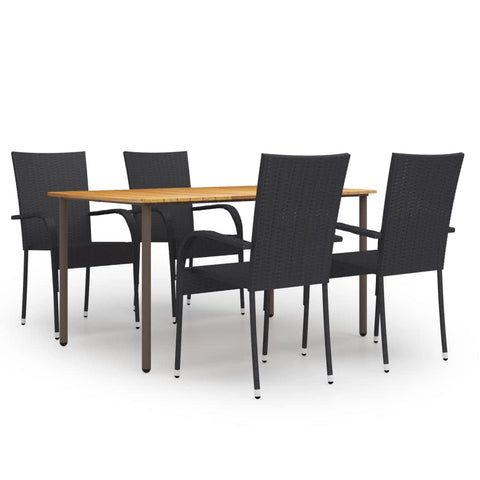 vidaXL Patio Dining Set 5 Piece, Outdoor Dining Set for Garden, Table and Chair for Balcony Dinner, Dining Table, Farmhouse Style, Poly Rattan Black
