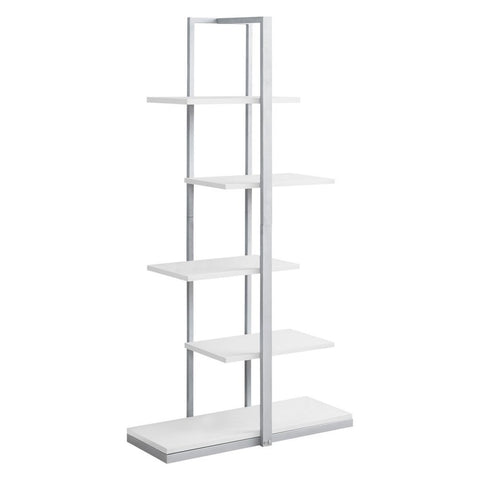 Monarch Specialties I 7233 Bookshelf, Bookcase, Etagere, 5 Tier, 60" H, Office, Bedroom, Metal, Laminate, White, Grey, Contemporary, Modern