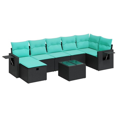 vidaXL 8 Piece Patio Sofa Set with Cushions Black Poly Rattan, Garden Sofa Set, Garden Lounge Set, Sofa for Garden, Outdoor Sofa Set