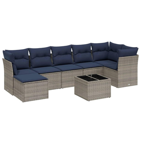 vidaXL Patio Sofa Set with Cushions 8 Piece, Outdoor Conversation Set, Sectional Sofa for Balcony Garden, Modern Style, Gray Poly Rattan