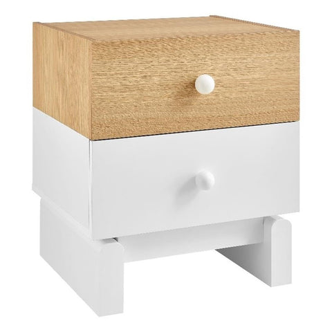 Modway Nolia Two-Tone 2-Drawer Nightstand in Oak White – Modern Color Block Bedside Table with Wood Grain Laminate and Storage Drawers