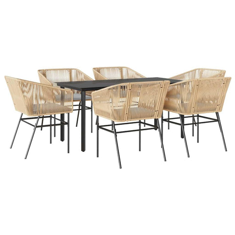 vidaXL 7 Piece Patio Dining Set - Brown PE Rattan & Steel Frame - Glass Tabletop, Cushioned Seats - Outdoor/Garden/Backyard/Deck Furniture - Brown