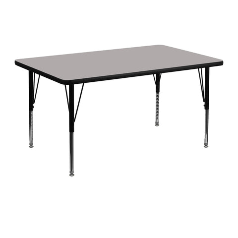 Flash Furniture Wren 30''W x 48''L Rectangular Grey HP Laminate Activity Table - Height Adjustable Short Legs