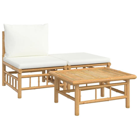 vidaXL Garden Middle Sofa Bamboo with Cream White Cushions
