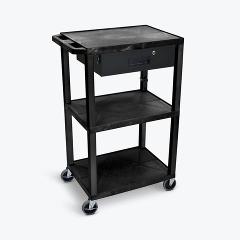 LUXOR UCPL1E-B-WTD 42"H 3-Shelf Utility Cart - Electric, Drawer, Black