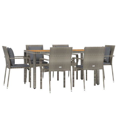 vidaXL Patio Dining Set 7 Piece, Patio Conversation Set with Cushions, Outdoor Furniture Set for Garden Backyard Poolside, Gray Poly Rattan