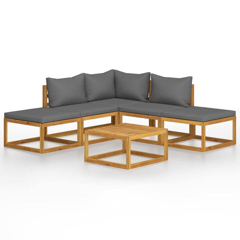 vidaXL 6 Piece Patio Lounge Set with Cushions - Solid Acacia Wood Frame with Oil Finish - Outdoor Compatible Garden Furniture with Slatted Coffee Table, Customisable Arrangement